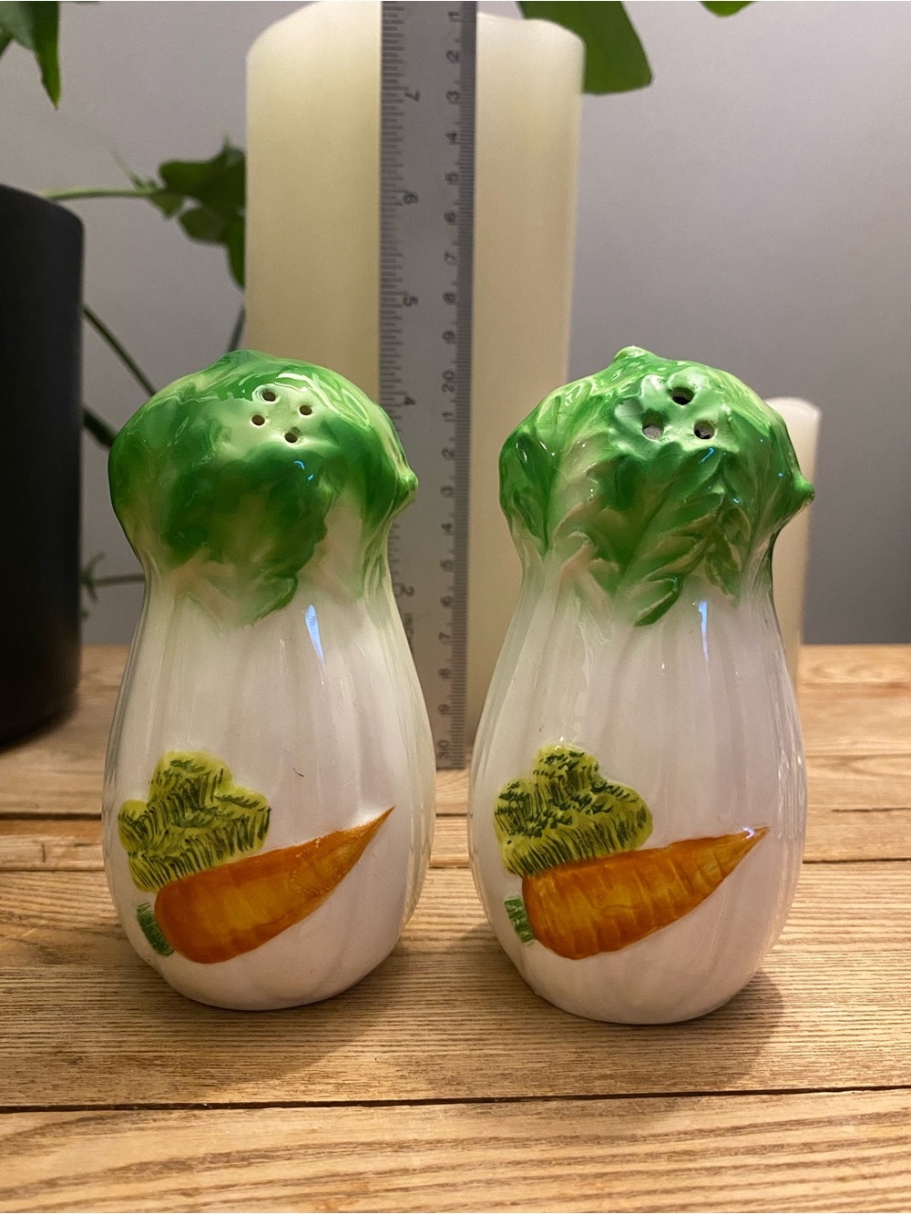 Vintage Ceramic Cabbage Celery Vegetable Salt Pepper Shakers Japan #8687
